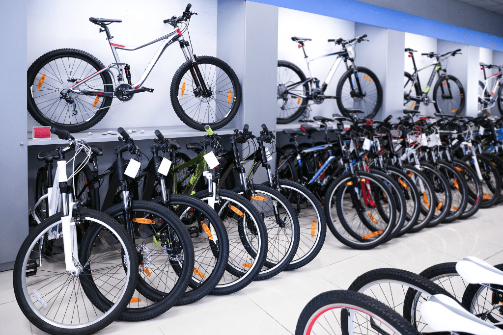 Bikes displayed in a bike and cycle retail shop